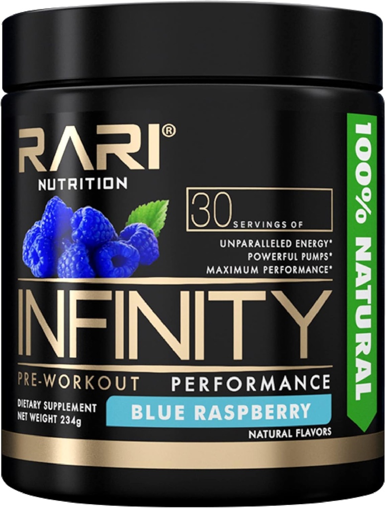 Infinity Pre workout Performanță - Pre antrenament pentru femei și bărbați, Pudră de energie de înaltă performanță - 30 Serviri - zmeură albastră