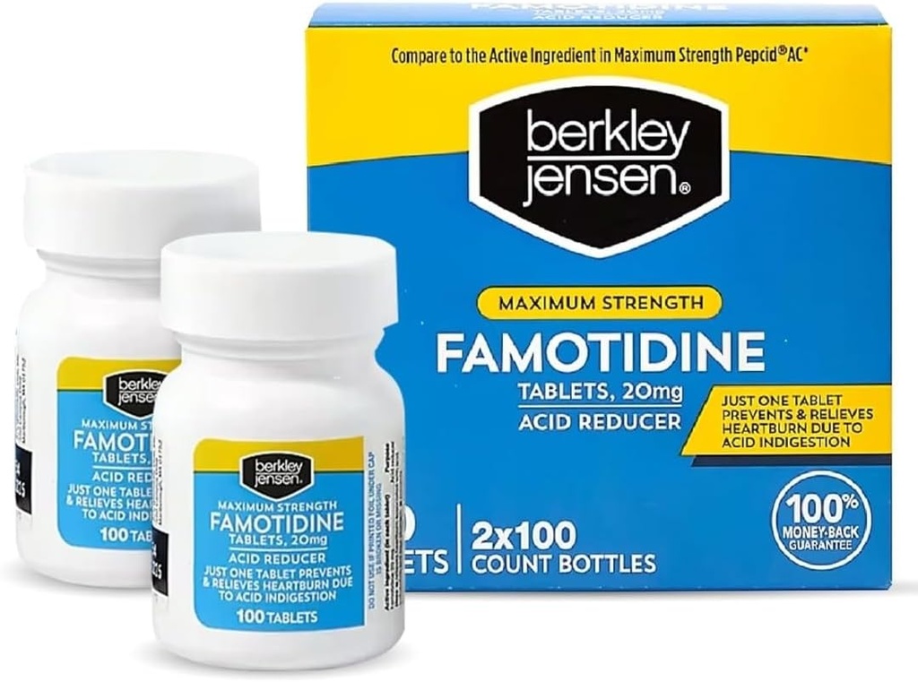 Berkley Jensen Rezistenta maxima Famotidină 20 mg - (200 Număr), Acid Reductor Tablete, Relieves Meal-induse Arsuri la stomac & acid Indigestie Simptome, All-Day Heartburn Prevention & Relief