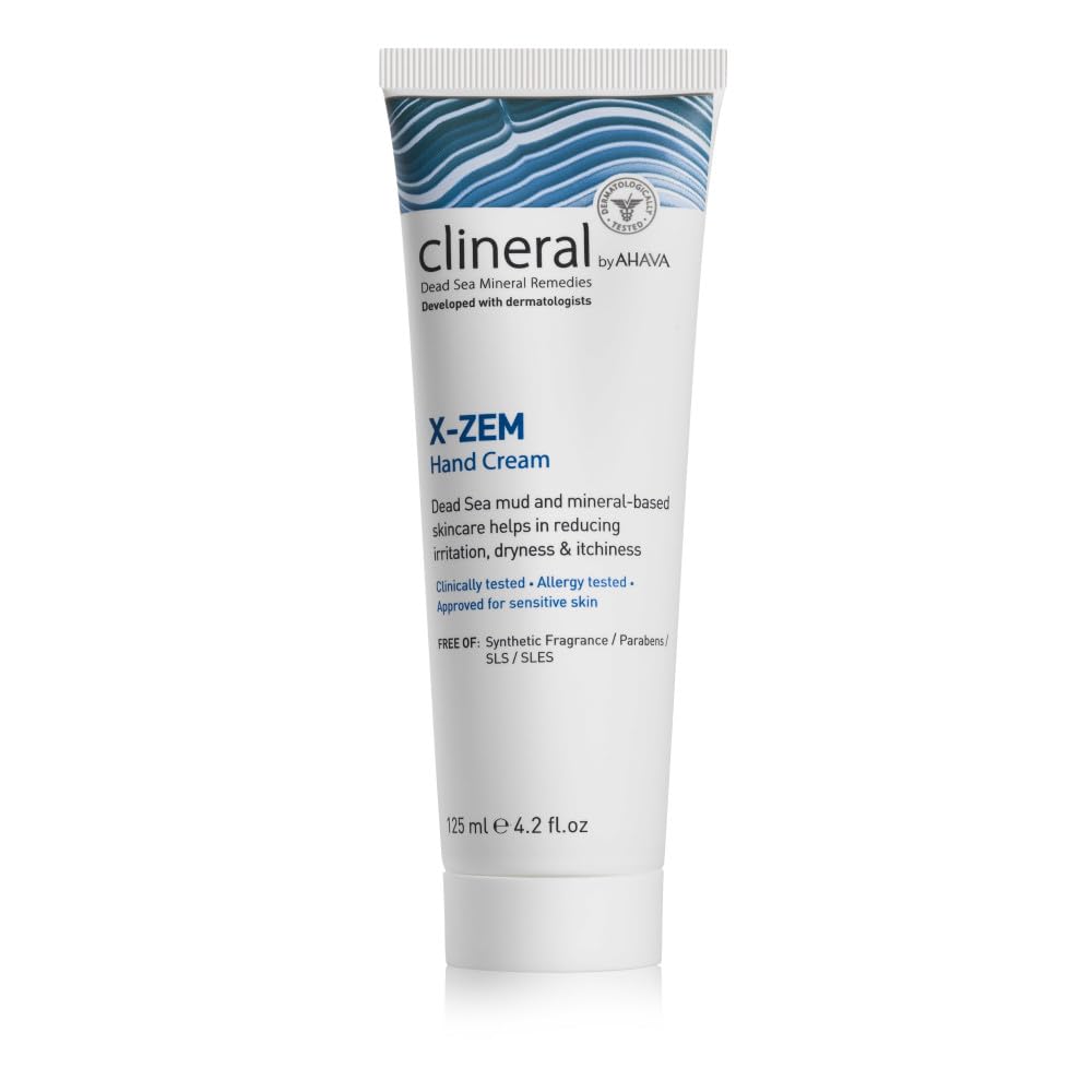 AHAVA Clineral X-Zem Hand Cream - Lăsați disconfortul de la dermatită, lupte roșeață, uscăciune și mâncărime, înmoaie patch-uri uscate și dure, cu ulei de Hippophae, unt Shea & Osmoter, 4.2 Fl.Oz