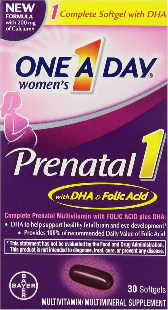 O zi A Femeilor Prenatal 1 Multivitamine, Supliment pentru înainte, În timpul, și post Sarcina, inclusiv Vitaminele A, C, D, E, B6, B12, și Omega-3 DHA, 30 Conte