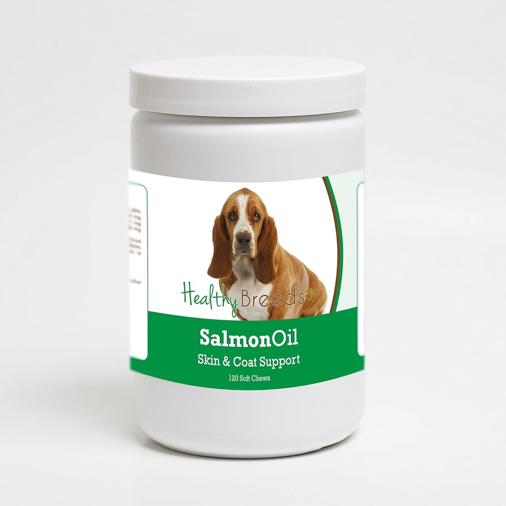 Rase sănătoase Basset Hound Somon ulei Soft Chews 120 Count