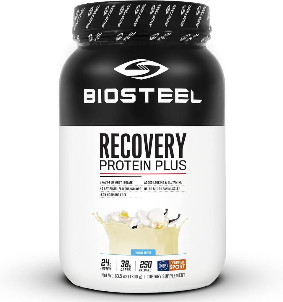 BIOSTEEL de recuperare proteine Plus pulbere Supliment, Grass-Fed și non-GMO Formula, Vanilie, 27 Serviri