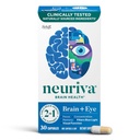 NEURIVA Brain + Ochi Supliment pentru memorie, Focus & Concentrare cu lutein & Vitamine A C E și zinc pentru sănătatea ochilor și Zeaxantină pentru a filtra lumina albastră, capsule 30ct