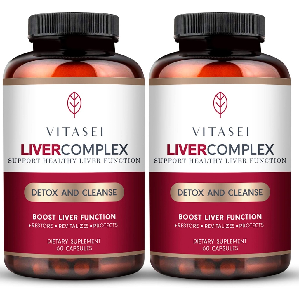 VITASEI Ficat Cleanse Detoxifiere & Reparaţie, Complex hepatic W/Milk Thistle Extract, Garcinia, Curcumin C3, Suport Herbal Dietary Supliment, Detox Formula pentru Femei & Men, 60 Capsule (Pachet de 2)