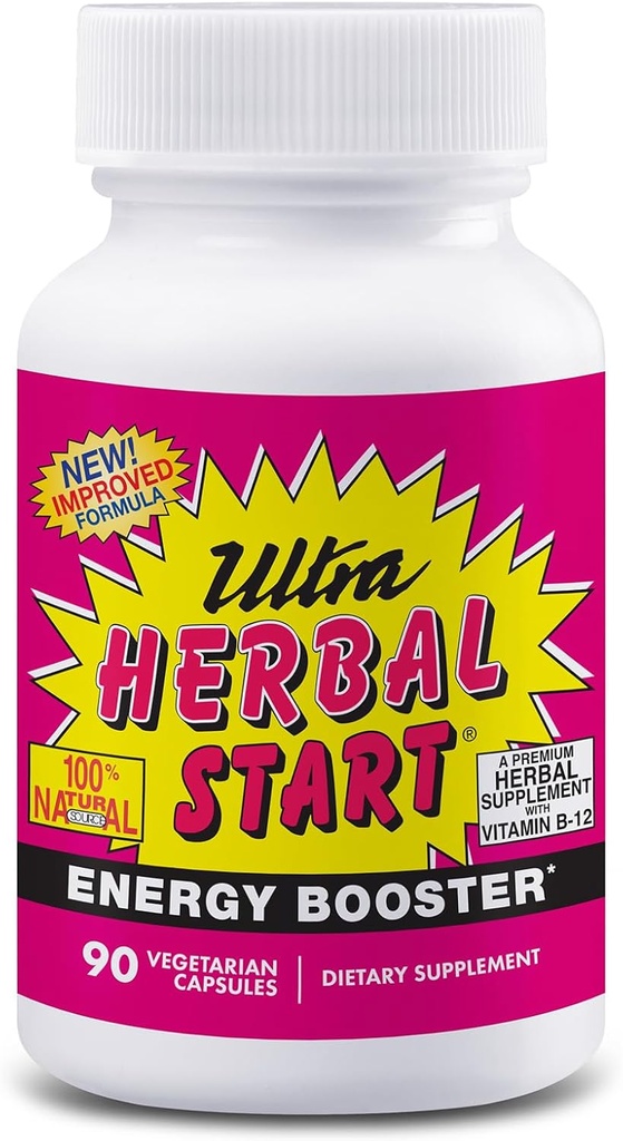 Booster de energie Ultra Herbal Start - cu B-12, Panax Ginseng, Yerba Mate, Kola Nut, Spirulina & Echinacea 