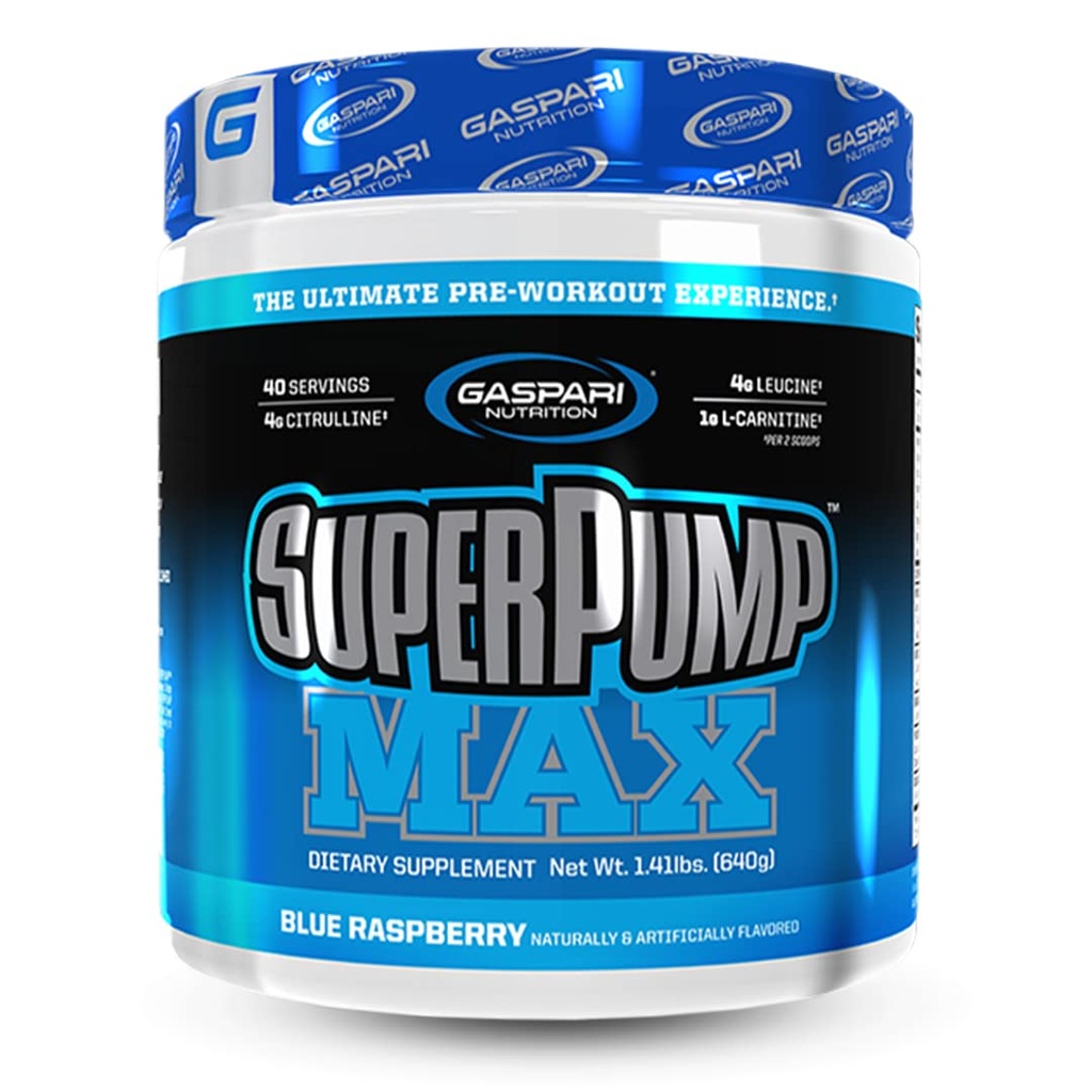 Gazpari Nutrition SuperPump MAX, Ultimate Pre Workout pulbere, Sustinute de energie Preworkout, Nitric oxid Booster, musculare de crestere, Recuperare si replica Electrolitii (40 Servire, Blue Raspberry Ice)