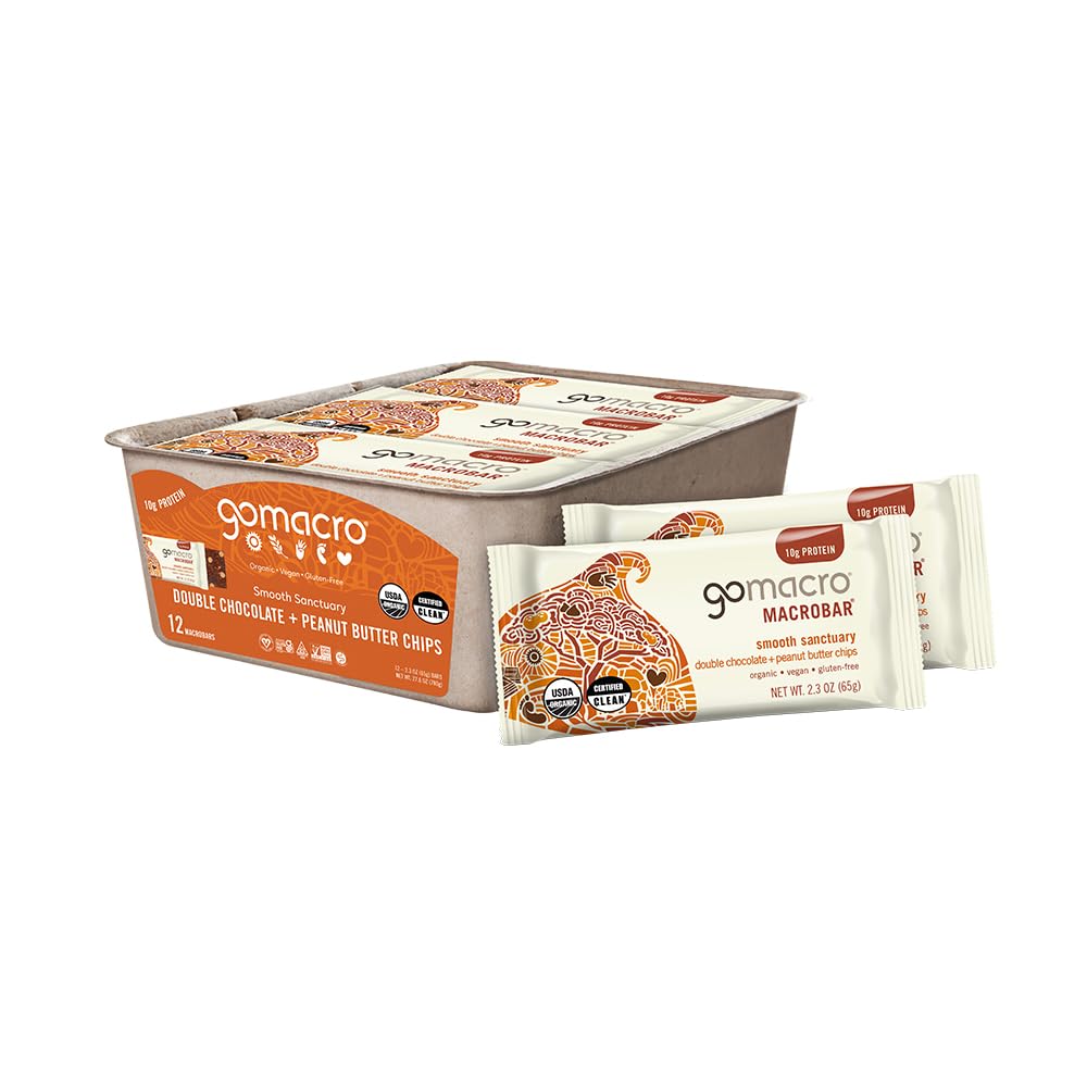 GoMacro MacroBar Organic Vegan Proteine Baruri - dublă ciocolată + unt de arahide Chips (2,3 Ounce Bars, 12 Conte)
