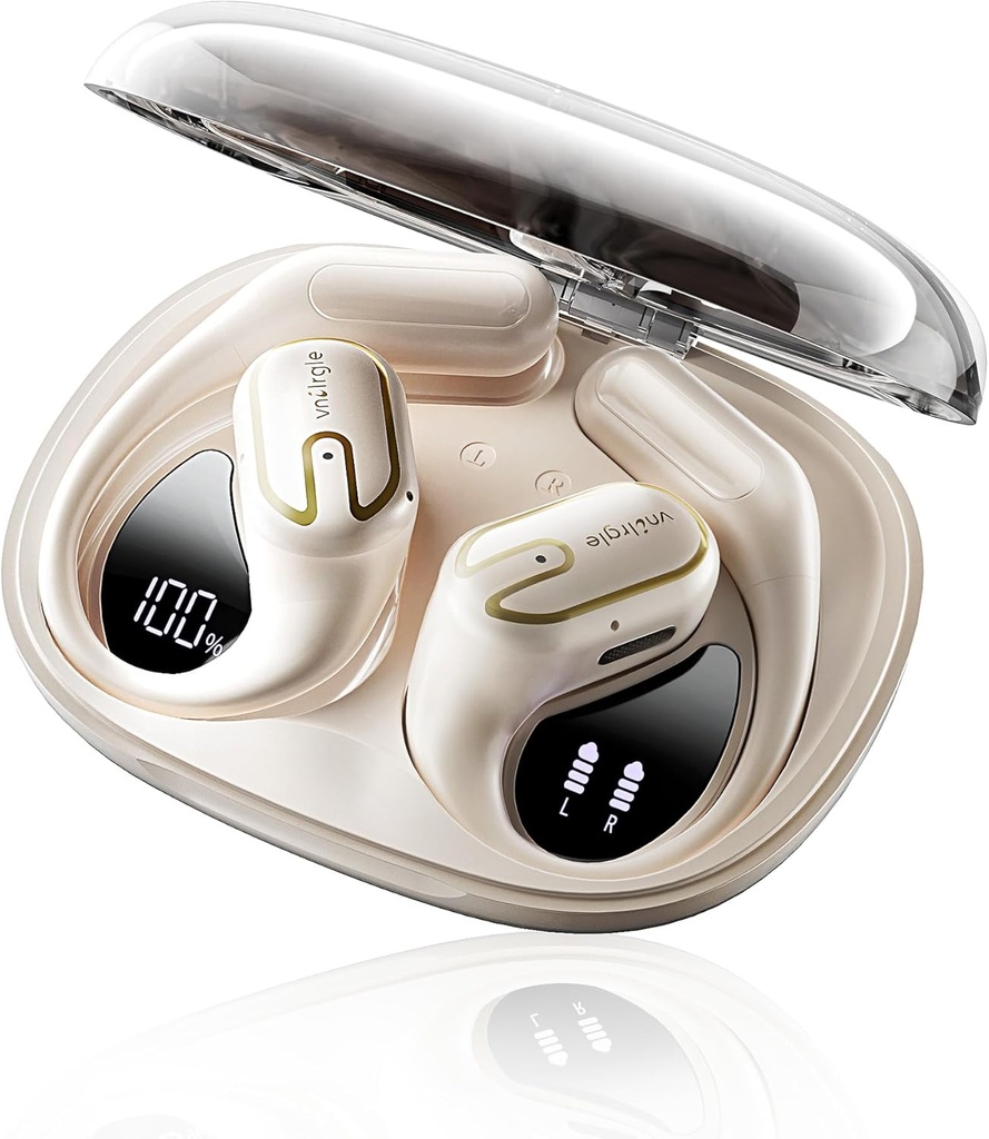 Căști deschise Earbuds wireless - 5.4 Muguri de urechi Bluetooth cu LED Display Digital IPX7 impermeabile, căști fără fir Atingeți Control Air Conduction Stereo Sound cu 18.2mm Drivere 80H Playtime
