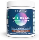 BIOHM Conexiune Gut-Brain Memorie & Focus Supliment (6,74 Oz, 30 Serviri) Sprijină Gut Health & Cognitive Well-Being, ajută la îmbunătățirea mood, Probiotice, Lion's Mane & Bacopa Monneiri, Ciocolată Flavor