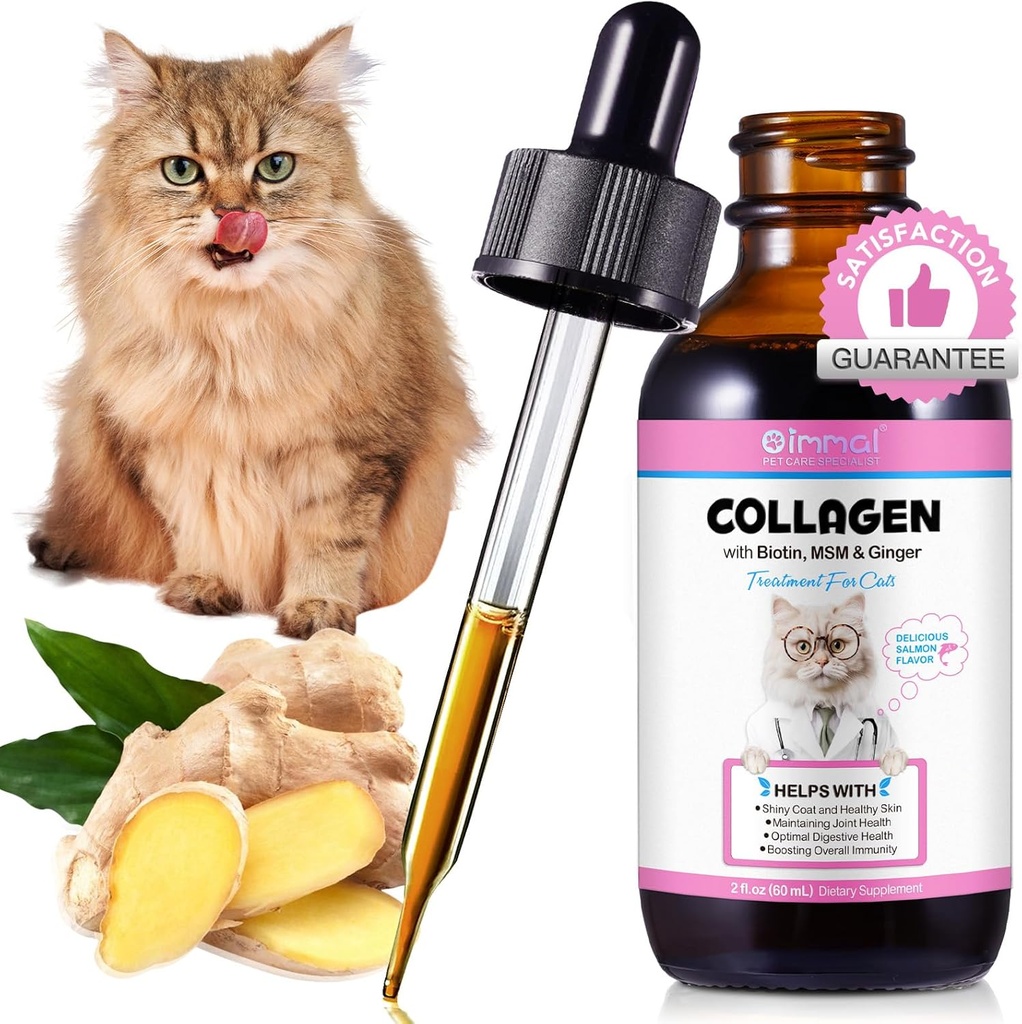 Colagen pentru pisici 2 fl.oz, Colagen lichid pentru pisici picături, Colageni premium hrănite cu iarbă pentru piele de pisică și supliment de haina, Mâncărime pentru pisica cu alergii Imunitate, cu colageni bovine, Biotin, MSM