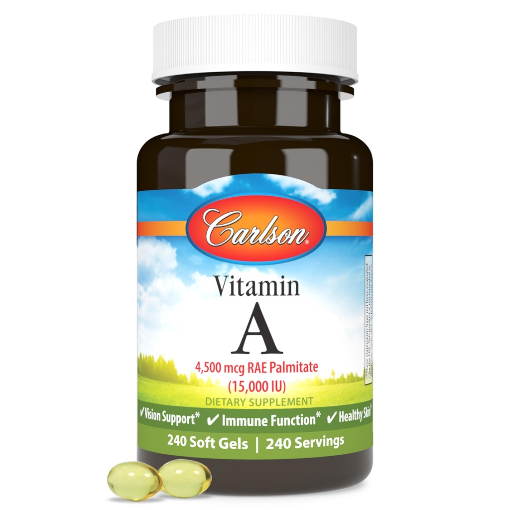 Carlson - Vitamina A, 15000 UI Palmitat (4500 μg RAE), Vision Health & Healthy Skin, Immune Function, 240 Softgels