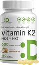 SUPLIMENTARE DETALIATĂ Vitamina K2 Supliment 600mcg, 180 nuci de cocos ulei Softgels 