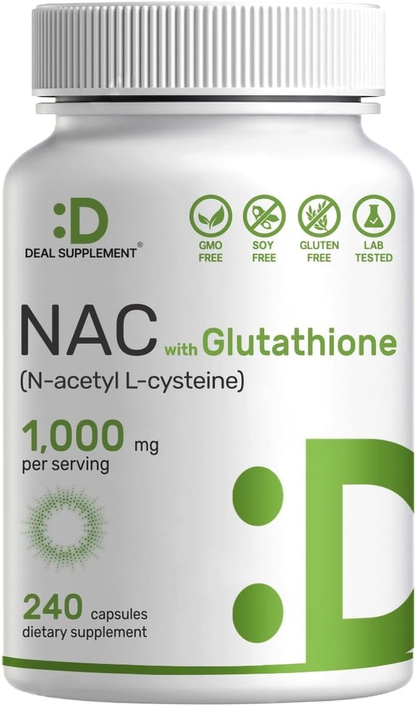 DEAL SUPLMENT NAC Supliment (N-Acetyl Cysteine) 1000 mg Per Servire cu glutationa redusa, 240 Capsule 