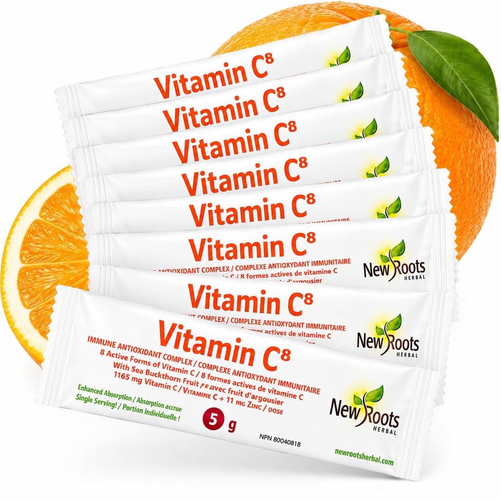 Vitamina C8 Powder Immune Support (30 Sachete) Băut delicios cu 8 forme diferite de vitamina C, Electroliți, Bioflavonoizi și ceai verde pentru absorbție maximă și apărare antioxidantă