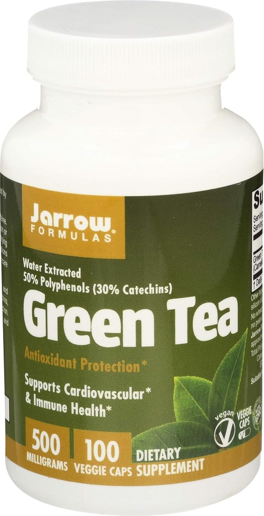 Jarrow Formulas Green Tea 500 mg - 100 Veggie Caps, Pack of 2 - Antioxidant Support - 50% Polifenoli - Cardiovascular & Imune Health - 200 Total Servings
