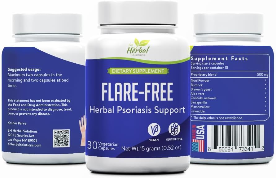 Supliment de suport pentru Psoriazis FlareFree - Formula Herbal pentru sanatatea pielii si confort - Suport natural pentru wellness piele