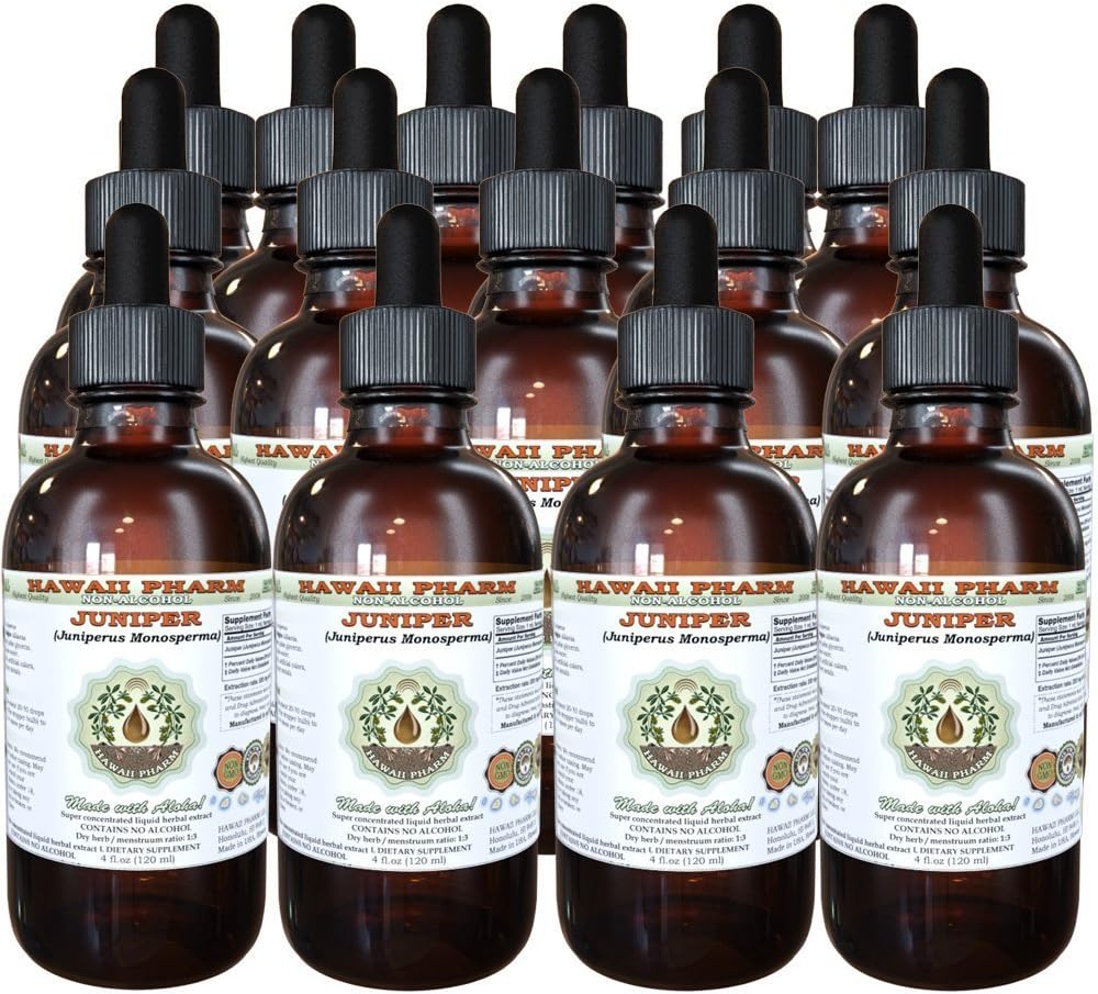 Extract lichid fără alcool Juniper, Juniper organic (Juniperus Monosperma) uscat Berry Glycerite Hawaii Pharm Supliment natural Herbal 15x4 oz
