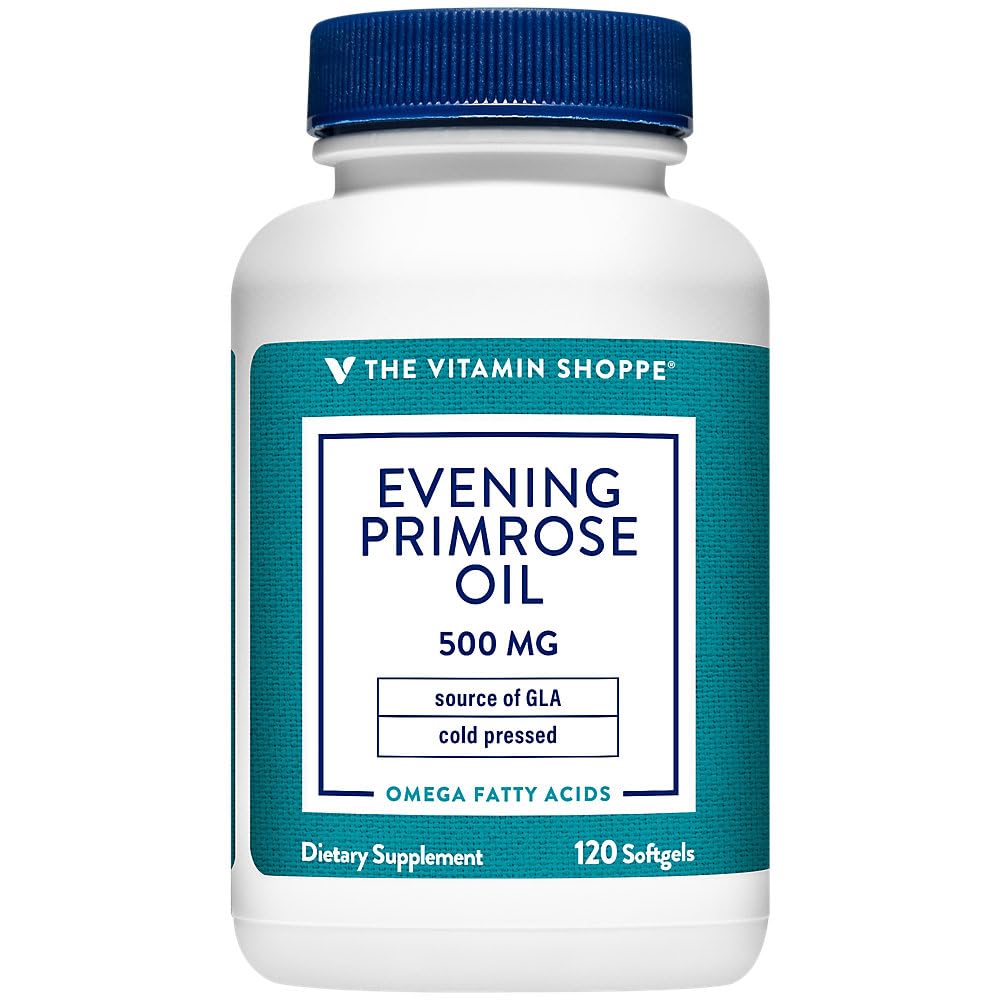 Vitamina Shoppe Evening Primrose Oil 500MG, Natural Source of GLA (Gammia Linolenic Acid), Supliment pentru Femei's Health & Hormonial Echilibru (120 Softgels)