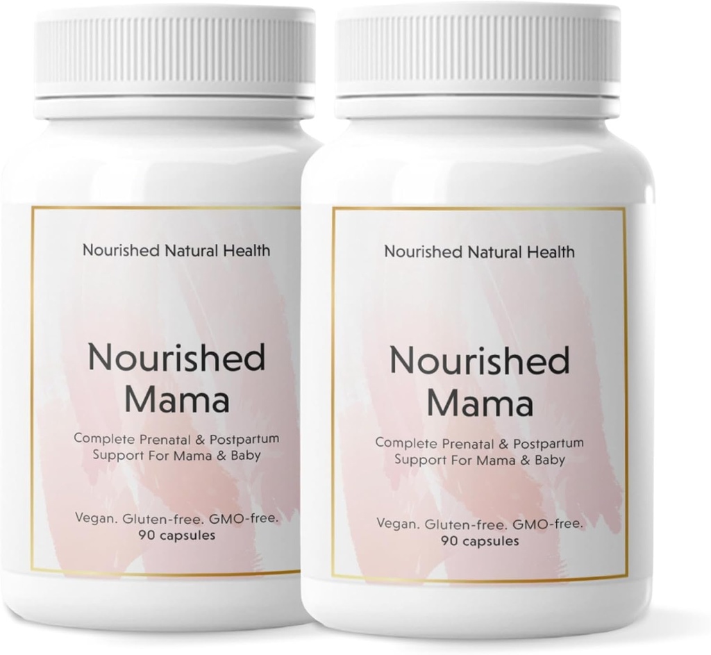 Nourished Mama Prenatal Multi Vitamina - Vegan Multivitamine pentru Preconceptie, Sarcina, Postpartum si Alaptare Suport - Fier-Free cu Folat metilat & colina de mari doze - 180 capsule