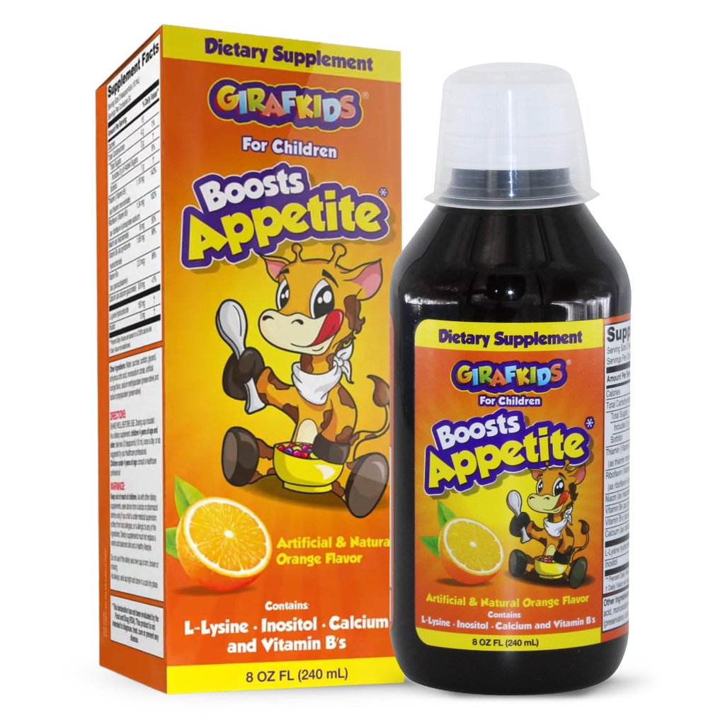 GirafKids Apetit Booster Sirop pentru copii varste 4+, 8 Fl Oz - Vitamine pentru copii, Orange Flavor - Promoveaza apetit sanatos si energie