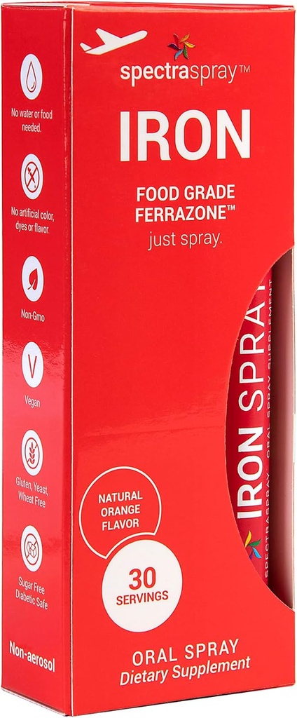 SpectraSpray Iron Daily Supplement, 3 mg per Serving - Spray oral Fier mineral esential, 30 zile de alimentare per Spray, Vegan Gluten gratuit & nici un OMG