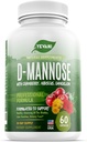 100% D-Mannose capsule pure 1000 mg cu Cranberry, Hibiscus, și extract de Dandelion, Formula rapidă de prevenire UTI profesionale pentru sănătate tract urinar și suport vezica urinară
