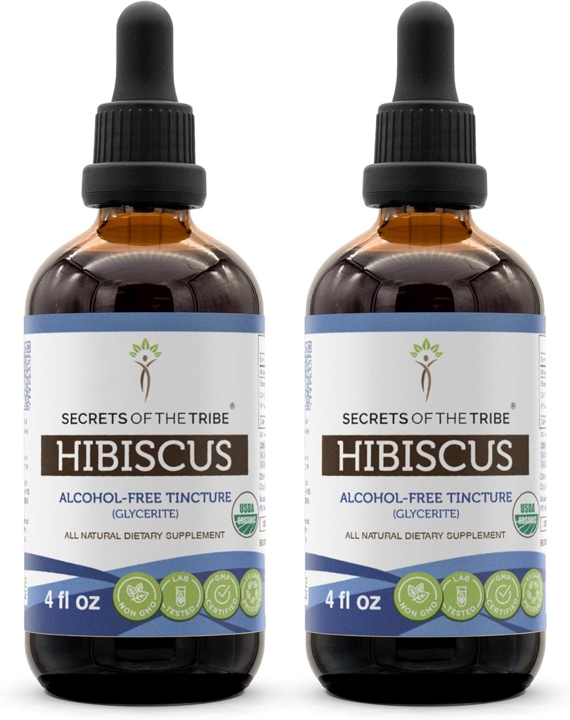 Secrete ale tribului Hibiscus USDA Extract organic fără alcool (2 buc.), picături de plante de înaltă calitate 