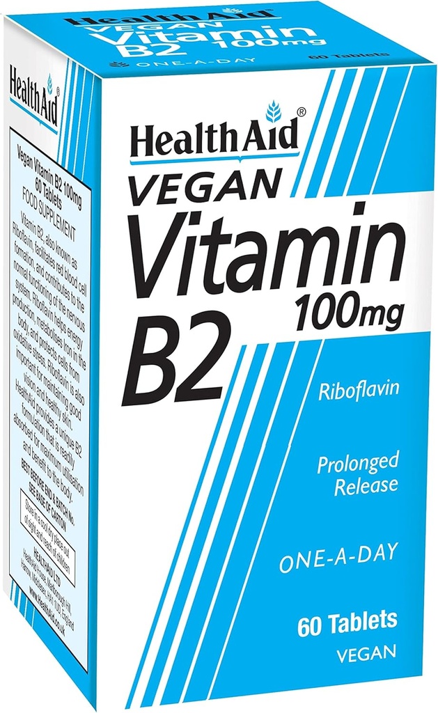 Ajutor pentru sănătate Vitamina B2 (Riboflavină) 100 mg - eliberare prelungită 60 comprimate