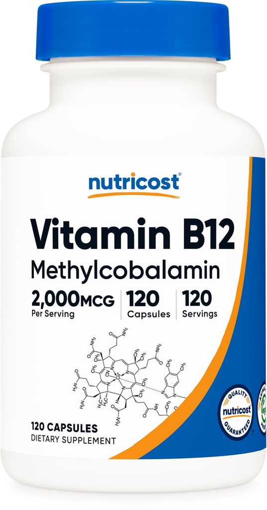 Nutricost Vitamina B12 (Metilcobalamină) 2000mcg, 120 capsule - Capace vegetariane, non-GMO, Gluten gratuit B12 Supliment