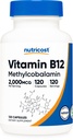 Nutricost Vitamina B12 (Metilcobalamină) 2000mcg, 120 capsule - Capace vegetariane, non-GMO, Gluten gratuit B12 Supliment