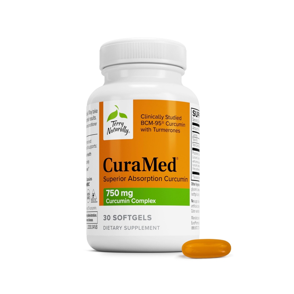 Terry Natural Curamed 750mg - Supliment antioxidant pentru Brain & Heart Health Supplement - Supliment alimentar cu Complex Curcumin de înaltă calitate - Rinichi, Ficat & Imun Sport de sănătate - 30 Softgels