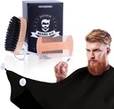 Perie barbă și Comb Set pentru bărbați 4 în 1. Perie barbă și Comb cu messy gratuit Bib Apron, foarfece mustață. Perie naturală și dublă acțiune Comb. Grooming pentru bărbaţi. Cadou pentru soţ,