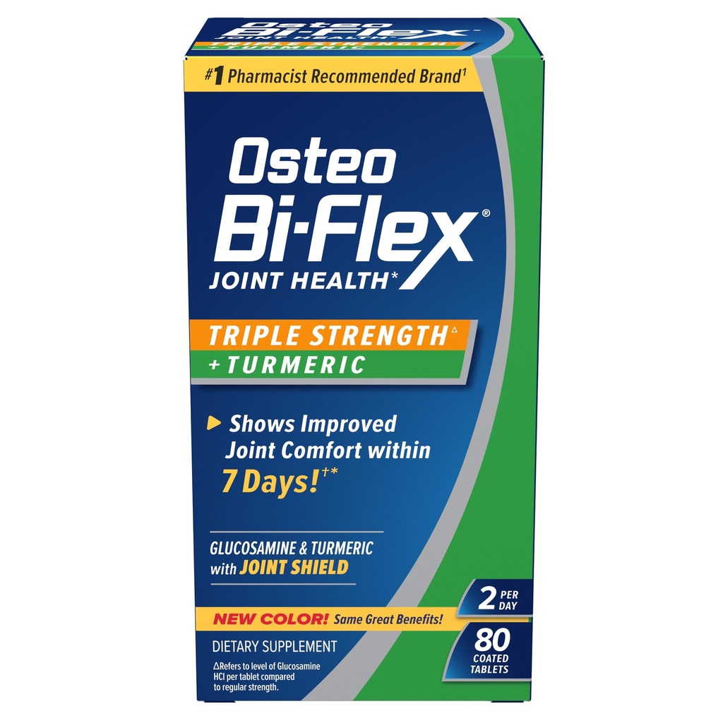 Osteo Bi-Flex Glucosamină Triple Concentrație Plus Turmeric Supliment cu Curcumin pentru suport comun și gama de mișcare, 40 de zile de aprovizionare, 80 comprimate filmate, Joint Health Nutritional Suplimente