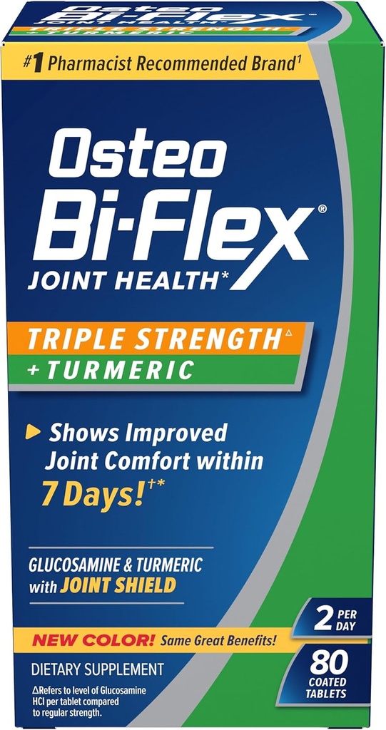 Osteo Bi-Flex Glucosamină Triple Concentrație Plus Turmeric Supliment cu Curcumin pentru suport comun și gama de mișcare, 40 de zile de aprovizionare, 80 comprimate filmate, Joint Health Nutritional Suplimente