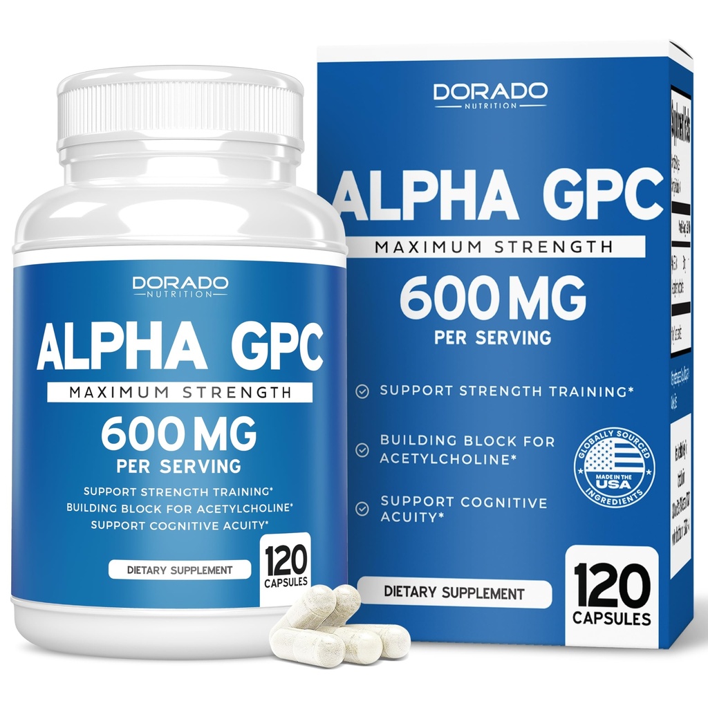 Capsulele Alpha GPC Choline - 120 Count, 600mg Servings (Suport de ploaie care susține focus, memorie, motivație, & Energie (al treilea parte testat, Vegan sigur făcut în Statele Unite ale Americii) Suplimentul de suport pentru creier
