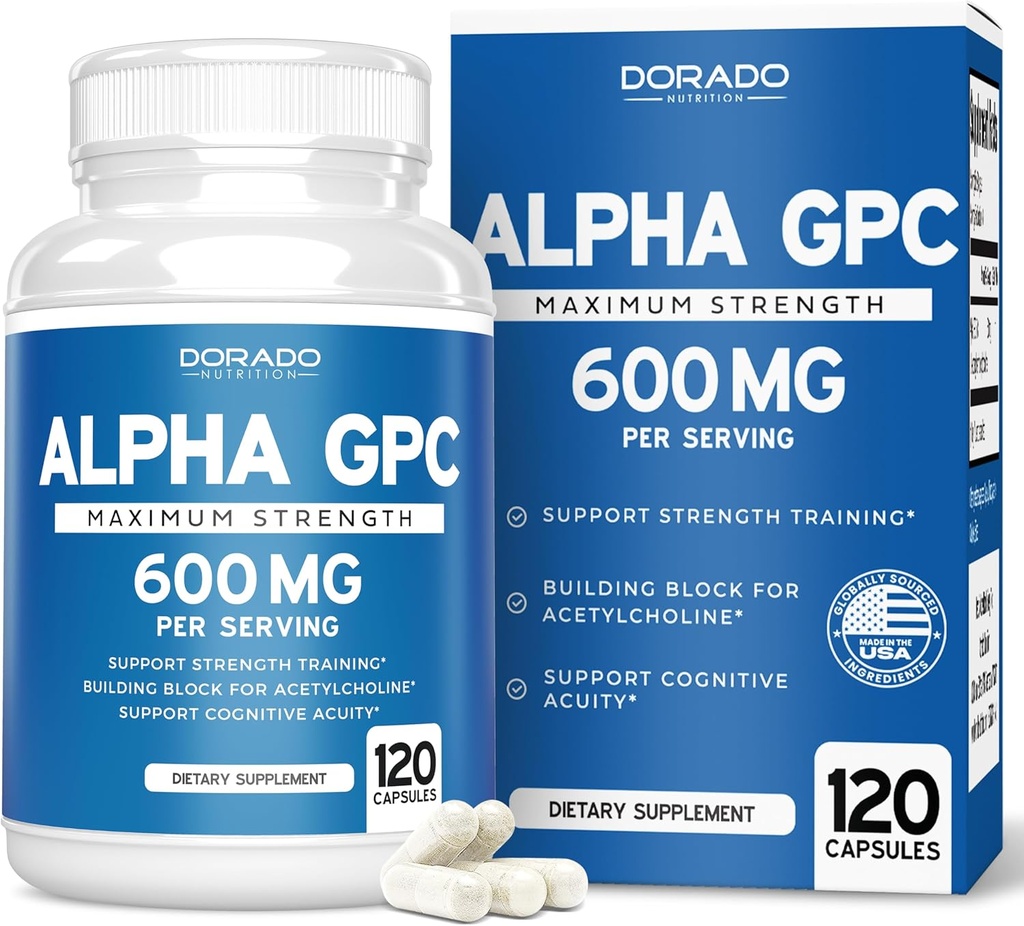 Capsulele Alpha GPC Choline - 120 Count, 600mg Servings (Suport de ploaie care susține focus, memorie, motivație, & Energie (al treilea parte testat, Vegan sigur făcut în Statele Unite ale Americii) Suplimentul de suport pentru creier