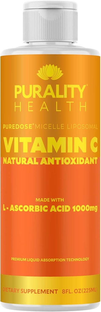 PURALITATE HRANĂ Vitamina C Supliment lichid 1000 mg pe servire, Micelle Liposomal îmbunătățit absorbție, non-GMO, gluten gratuit, Vegan, 15 zile de aprovizionare