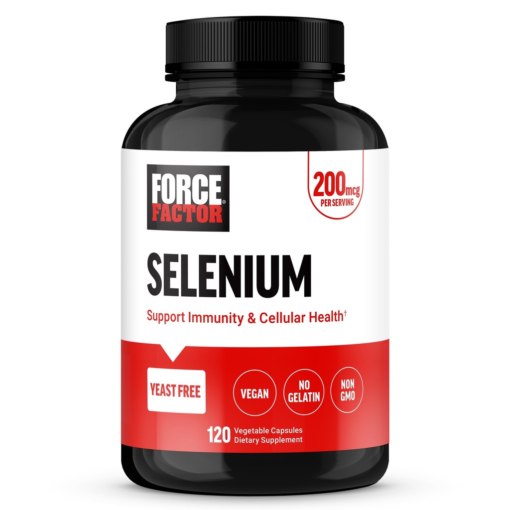 Force Factor Selenium Immune Supplement, Selenium capsule 200mcg pentru a sprijini apărarea imună, Imunity Supplement, Vegan, Non-GMO, 120 capsule