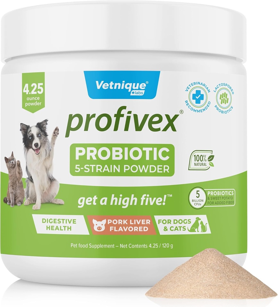 Vetnique Labs Probivex Probiotice pentru câini Toate naturale Dog Chews & pulbere pentru Digestive Health Suplimente Probiotice pentru câini 5 benzi de probiotice și prebiotice (Powder, 4.25oz)
