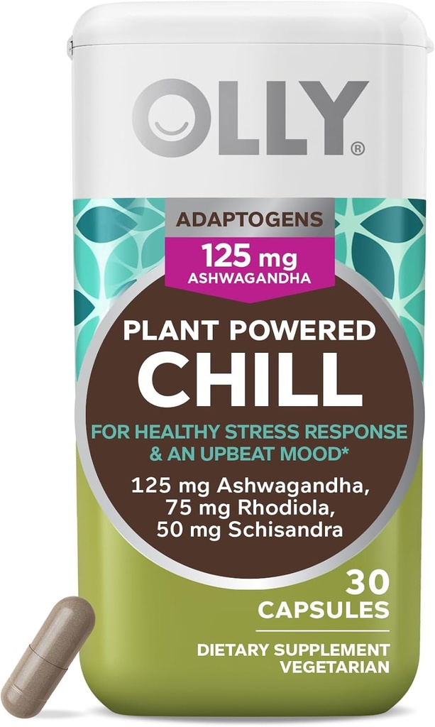 OLLY Chill Adaptogen, Ashwagandha, Mood Supplement with Rhodiola Root, Vegetarian Capsules - 30ct