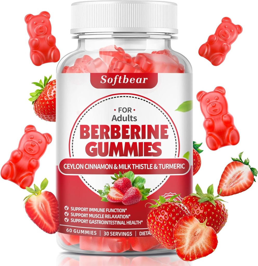 urs moale Berberina cu Ceylon Scorțișoară Gummies Organic Berberine HCL 1500mg pentru metabolice Imun sănătate fără zahăr Berberine Suplimente cu aromă de căpșuni 60 Conte