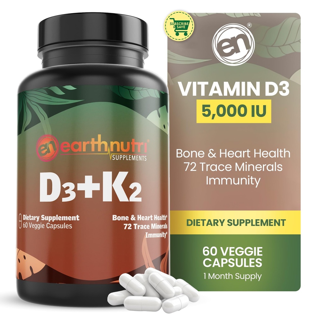 EarthNutri Vitamina D3 K2 Supliment 5000 UI 