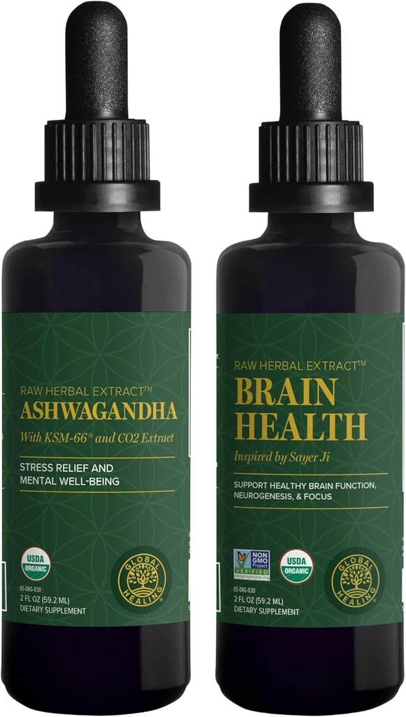Global Healing Center Ashwagandha & Brain Health Kit - Complex Ashwagandha, Suportă Mood, Funcție