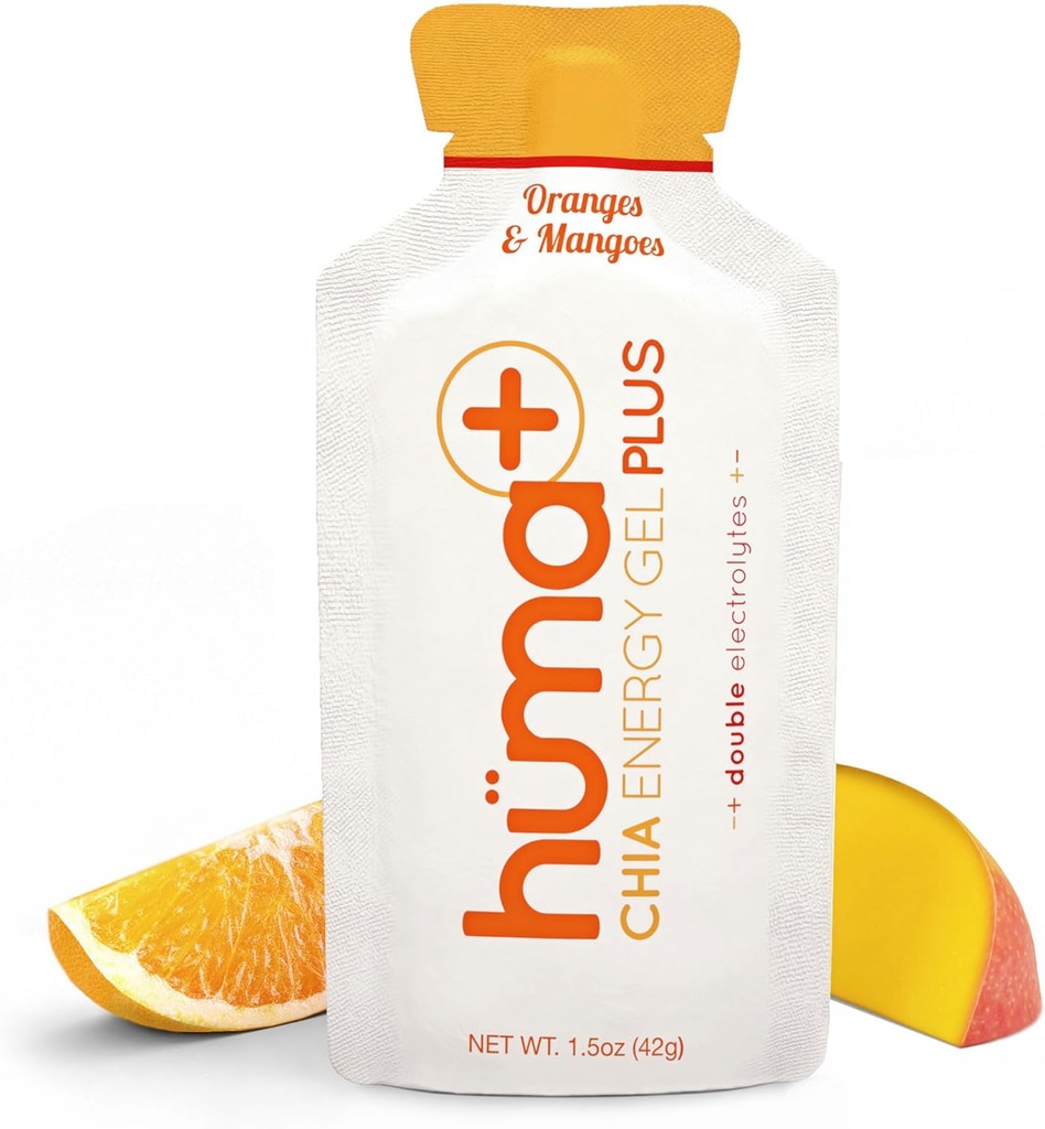Huma Plus (Double Electrolytes) - Chia Energy Gel, Orange Mango, 24 Gels - Stomac prietenos, Geluri alimentare reale