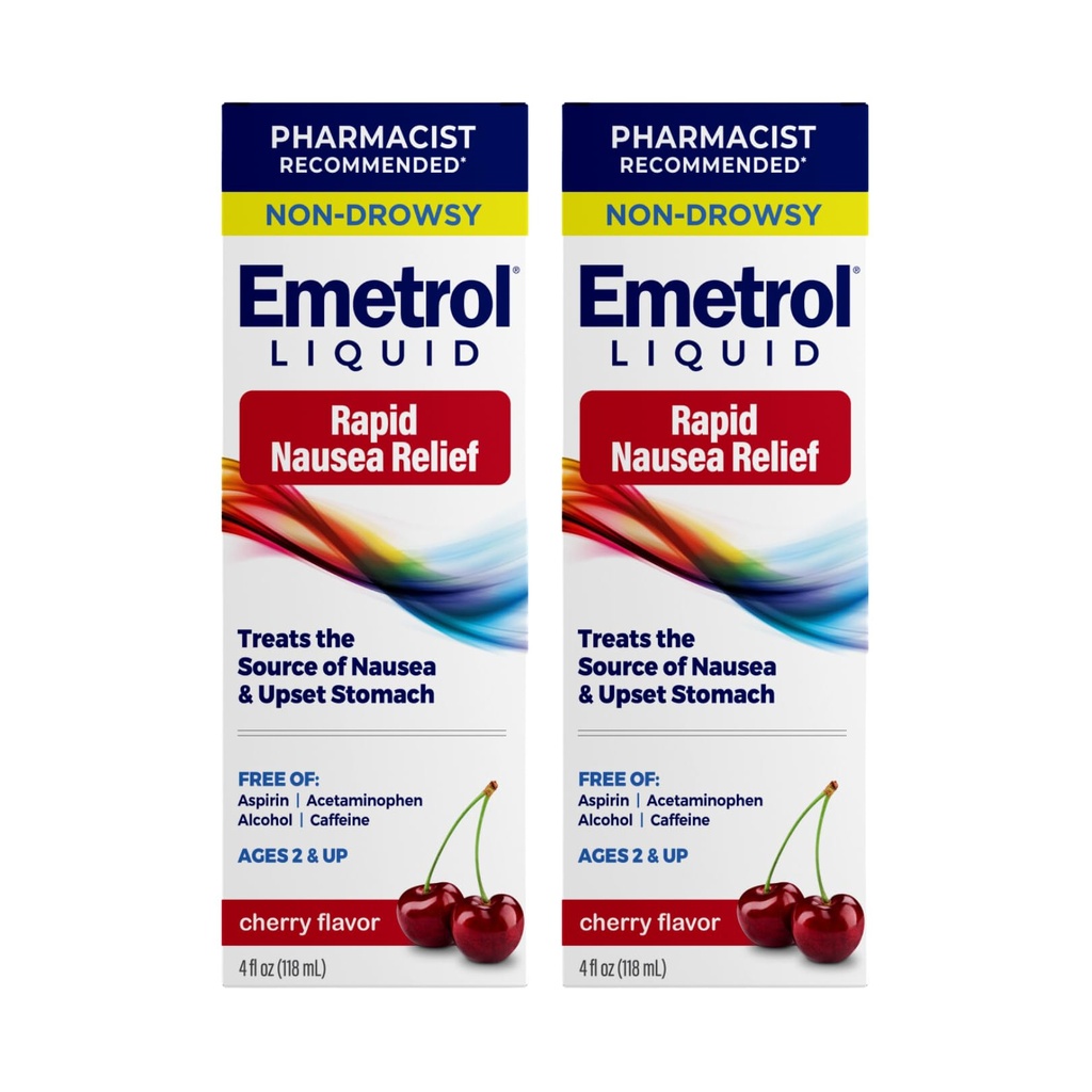 Emetrol Ne-Drowsy Relief lichid Greaţă - Usetat Stomac Medicina - Farmacist Recomandat Greaţă Relief - Cherry Flavor - 4fl oz, 2 Pack