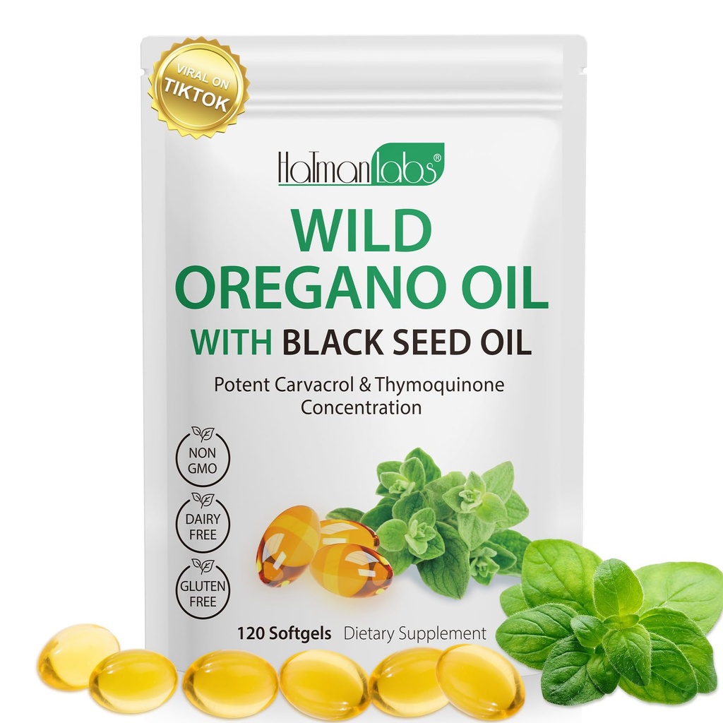 Capsule de ulei Oregano, 2 în 1 ulei de Oregano cu ulei de semințe negre, capsule de ulei Oregano, ulei organic de extract de Oregano, non-GMO, gluten gratuit