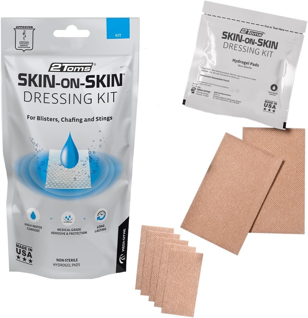 2Toms Skin-on-Skin Dressing Kit, Medical-Grad Bandaje adezive pentru Blistere, Chafing, și Iritații pentru All-Day Wear