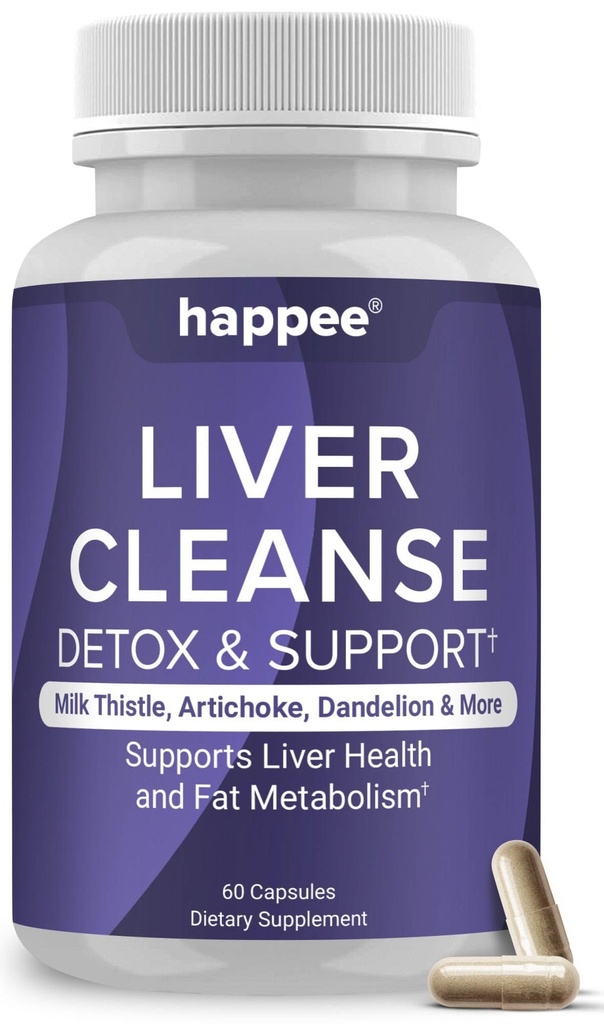 Happee Liver Cleanse Detox & Reparații Supliment cu extract de lapte Thistle - Flush Toxins & Renew Health - Vegan, Made in USA, 60 Capsule