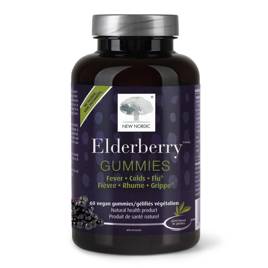 NORDIC Elderberry Vegan Gummies, Sugar gratuit suport imunitar masticabil cu vitamina C pentru adulți și copii 4+, Fără culori artificiale sau arome, 60 Conte (Pachet de 1)